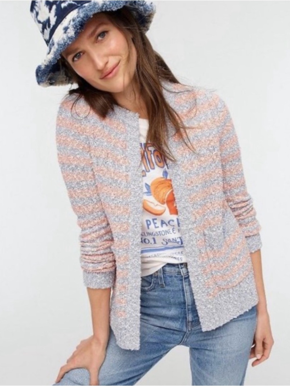 J. Crew Striped Open-Front  Cardigan in blue and pink small